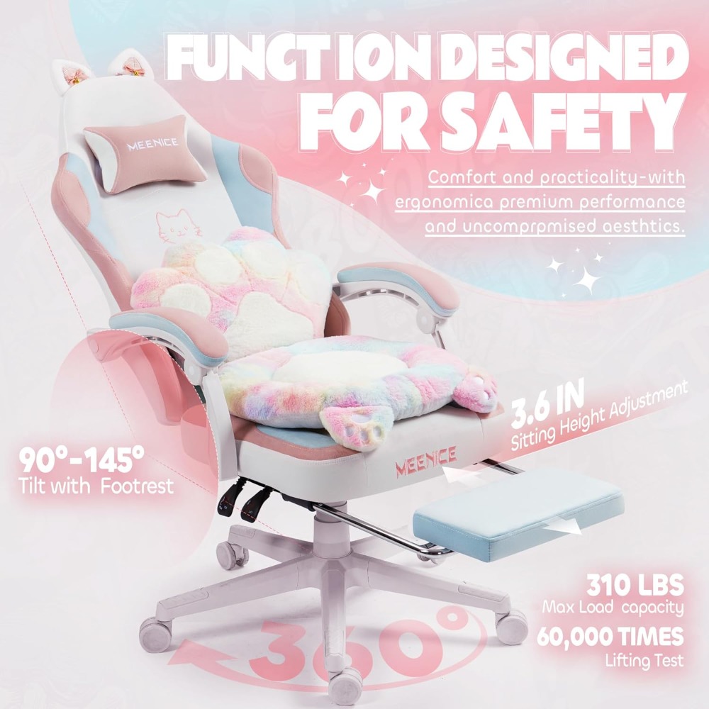Gaming Chair Cushion - Kursi Gaming Lucu dengan Telinga Kucing